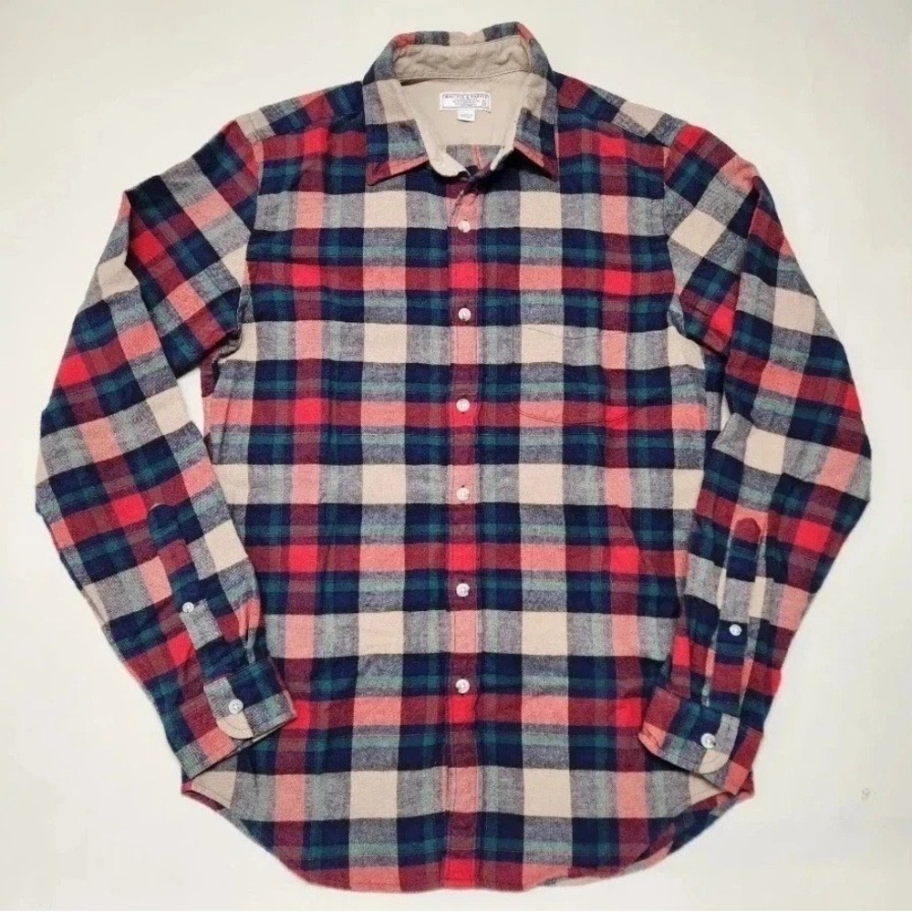 Wallace & Barnes Mens Wool Blend Flannel Plaid Button Down Shirt Small Reg Fit